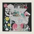 Exotic animal silk scarf featuring elephants and giraffes on a black 110cm square wrap - Exotic Fountain Animals (6149479955042) / 110X110CM / Black
