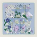 110cm square silk scarf with herringbone pattern and fountain animal print design - Fantasy Garden Fountain (6149479955041) / 110X110CM / Light Blue