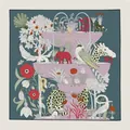 Exotic animal fountain print silk scarf 110cm square shawl with hand-rolled edges - European Fountain Animals (6149479955043) / 110X110CM / Cyan