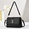 Detail of black lychee grain leather handbag with gold rectangular buckle and dual straps - Style 1 (U-Shaped Buckle) / Black
