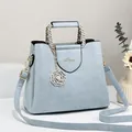Light blue geometric handbag with golden chain handle and pearl rose pendant charm - Large / Blue