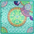 Flat lay of 90cm silk square scarf featuring emerald green oriental floral oil painting pattern - 90cm*90cm / Green
