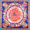 Pañuelo cuadrado de seda con arte tradicional tibetano y motivo de caballo alado - 130cm / Azul Zafiro