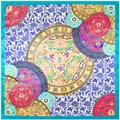 Blue porcelain floral 90cm square silk scarf with teal border and elegant patterns - 90cm*90cm / Sky Blue