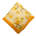 Square silk scarf with abstract orange and yellow ink painting and black outline - Yellow