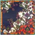 Bohemian paisley silk scarf with 90x90cm floral print in navy blue and orange - 90cm*90cm / Navy Blue