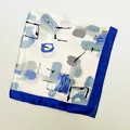 60cm Square silk scarf featuring abstract blue ink painting with navy borders - Sapphire Blue