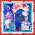 Detailed pattern of silk scarf featuring Chinese knots, peony flowers and calligraphy - 90cm*90cm / Red