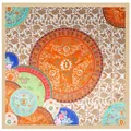 Blue and white porcelain style 90x90cm square silk scarf with floral medallion patterns - 90cm*90cm / Khaki