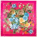 Elegant 90x90cm rose pink silk scarf featuring vintage floral patterns and yellow borders - 90cm*90cm / Rose Red