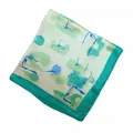 Abstract ink paint square silk scarf with blue and green blocks and a green border - Light Green