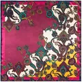 Detail of bohemian paisley and floral patterns on silky satin square scarf fabric - 90cm*90cm / Fuschia