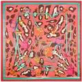 Pañuelo cuadrado rosa coral tacto seda con estampado de leopardo y bolsos de lujo - Naranja Claro