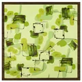 Green silk-like square scarf with abstract hand-painted olive ink splash pattern - Green