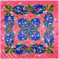 Carré de soie 90cm avec bordure rose vif et motif floral à nœuds sur fond bleu marine - Rouge Rose
