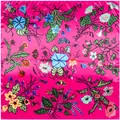 90cm silk square scarf with vibrant morning glory floral and insect patterns in magenta - Rose Red