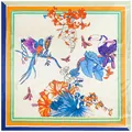 Pañuelo cuadrado de seda satinada con estampado detallado de aves tropicales y flores - 90cm*90cm / verde claro