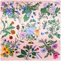 Pink satin square scarf with floral and insect prints for women, 90cm large shawl wrap - Pink