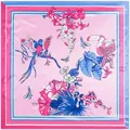 Pañuelo de seda rosa 90x90cm con estampado tropical de aves y flores de hibisco - 90cm*90cm / Rosa Claro