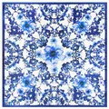 Chinese blue and white porcelain style silk square scarf with baroque floral patterns - Blue