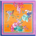 Pañuelo cuadrado de seda 90x90cm con diseño vibrante de tucán tropical y flores - 90cm*90cm / Naranja