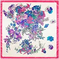Floral print 90x90cm square silk scarf with cream background and pink border - 90cm*90cm / Rose Red