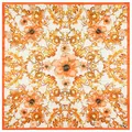 Baroque floral silk square scarf with orange borders and classic golden pattern - Orange