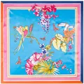 Carré de soie 90x90cm avec imprimé toucan tropical et fleurs sur fond bleu clair - 90cm*90cm / Bleu