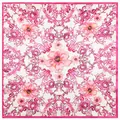 Pink floral satin square scarf with vintage baroque patterns and elegant silk texture - Rose Red