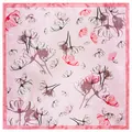 Elegant 60x60cm square silk scarf with abstract pink tulip patterns and satin border - Pink