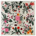 Silk-like satin square scarf featuring botanical morning glory and insect prints - Off White