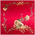 90 cm großes rotes Seidentuch mit traditionellem Rosenmuster und Satin-Finish - 90cm*90cm / Rot