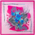 Pañuelo de seda rosa de 90x90cm con estampados florales y de leopardo sobre fondo blanco - Amarillo / 90cmx90cm