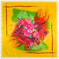 Pañuelo de seda étnico amarillo con estampados florales de cachemira y detalles de leopardo - Rosa / 90cmx90cm