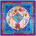 Silk square scarf 90x90cm featuring western cowboy boots and hat patterns in vivid colors - Sapphire Blue