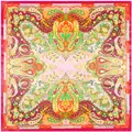 90x90cm böhmisches Paisleymuster Seidentuch mit bunten Blumen auf weißem Hintergrund - 90cmx90cm / Fuchsia