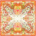 Boho Seidenschal 90x90cm mit Paisley-Muster und floralen Details in Orange - 90cmx90cm / Orange