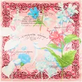 Elegante pañuelo de seda rosa 90x90cm con estampados botánicos de tulipanes y flores - 90cmx90cm / Rosa