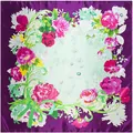 90cm square silk scarf with vintage floral peony pattern and elegant purple border - Purple
