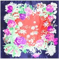 Flat lay of silk scarf featuring Chinese peony flowers and heart pattern on blue base - Navy Blue