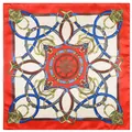 60cm silk-like square scarf with retro equestrian buckle and chain print in red and blue - Red