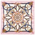 Pink and beige 60x60cm square silk scarf with vintage belt and chain harness prints - Pink