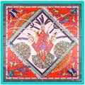 Etnische zijden sjaal 90cm vierkant met kleurrijke veerpatronen en stammenprints - Grote Vierkante Sjaal / Blauw