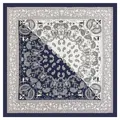 Marineblauw en wit paisley zijden satijnen vierkante sjaal met vintage bloemenrand - Standaard Specificatie / Marine en Wit