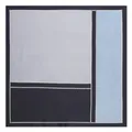 Detailed view of geometric color-block silk scarf with white pearl-like dotted lines - Grey Blue