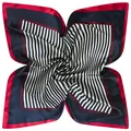 Foulard quadrato 60x60cm in raso di seta a righe con elegante bordo rosso e motivo monocromatico - Specifica Standard / Nero