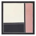 60x60cm geometric color block silk scarf with pink blue segments and polka dot borders - Dusky Pink