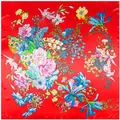 Roter 90x90cm Seidenschal mit lebhaften Lilien- und Prunkwindenmustern für Damen - Rot