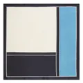 Satin silk scarf featuring navy blue and light blue geometric patterns with white dots - Sky Blue