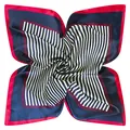 Foulard di seta classico 60x60cm con strisce blu navy e un elegante bordo rosso - Specifica Standard / Blu Notte